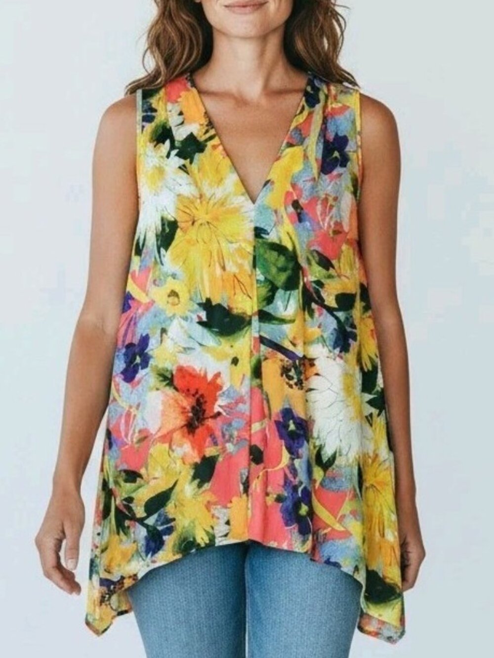 Spense Top Womens Small Multicolor V-neck Sleeveless Tank Flowy  Colorful